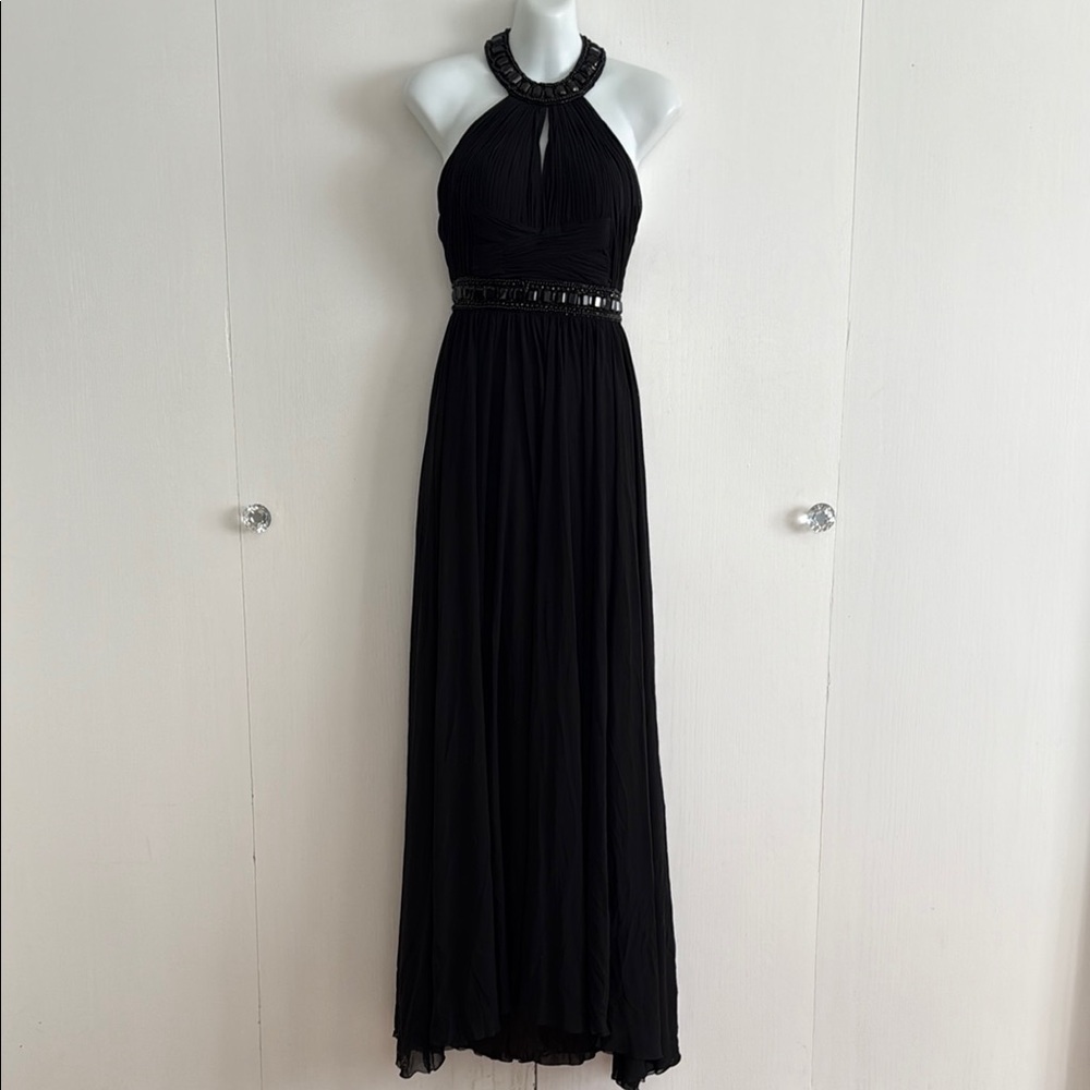Sherri Hill Elegant Halter Beaded Black Gown Evening Prom Formal Dress Size 00